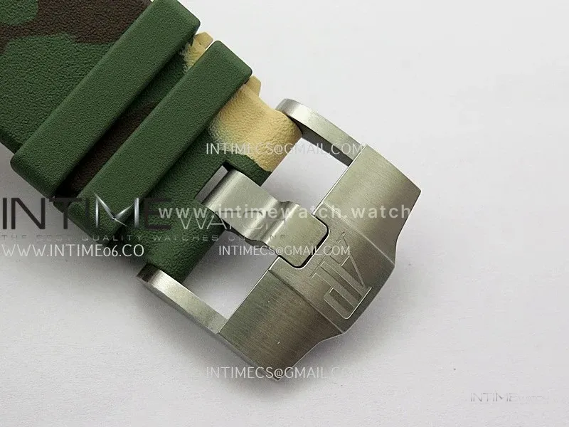 Royal Oak Offshore 44mm SS JF 1:1 Best Edition Cream Dial On Green Camo Rubber Strap A3126