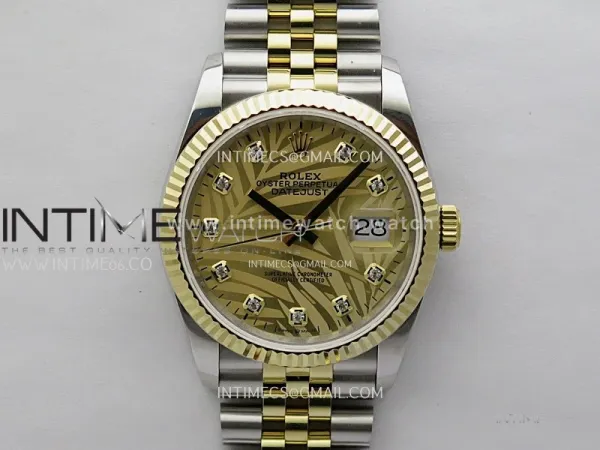 DateJust 126233 904L SS/YG JDF 1:1 Best Edition Gold Leaves Dial Diamond Markers on Jubilee SS/YG Bracelet