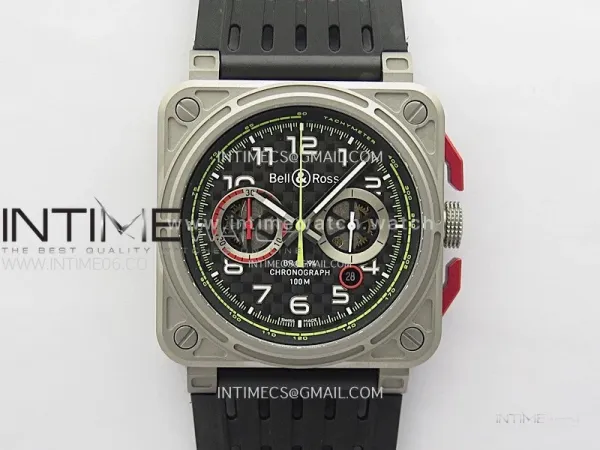 BR 03-94 Chrono Ti B12 Carbon Dial on Black Rubber Strap A7750 (Free Nylon Strap)