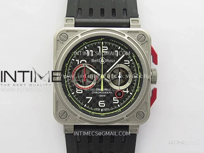 BR 03-94 Chrono Ti B12 Carbon Dial on Black Rubber Strap A7750 (Free Nylon Strap)