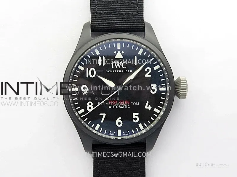 Big Pilot IW329801 Real Ceramic M+F 1:1 Best Edition Black Dial on Black Calfskin Strap SEIKO 8N-24