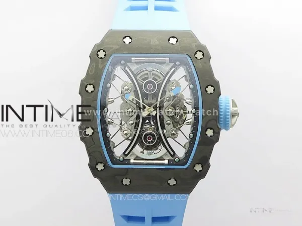 RM053-01 Real Forge Carbon YSF Best Edition Skeleton Dial on Blue Rubber Strap Asian Tourbillon