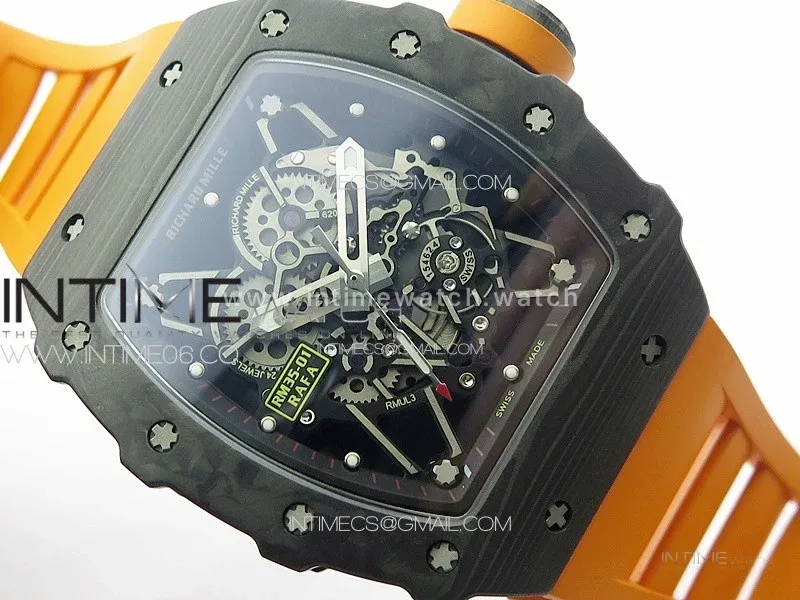 RM035-01 Forged Carbon Case KUF Best Edition Orange Crown on Orange Rubber Strap MIYOTA8215