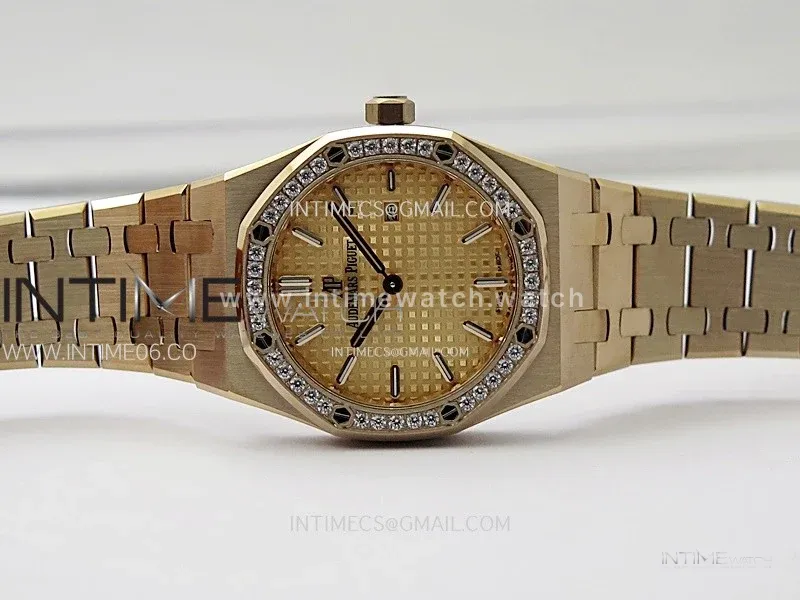 Lady Royal Oak 33mm 67651 Diamonds Bezel RG ZF 1:1 Best Edition RG Textured Dial on RG Bracelet RONDA Quartz
