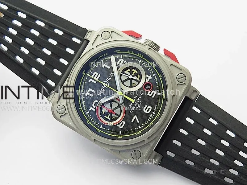 BR 03-94 Chrono Ti B12 Carbon Dial on Black Rubber Strap A7750 (Free Nylon Strap)