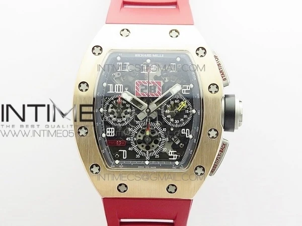 RM11-03 RG KVF 1:1 Best Edition Crystal Skeleton Dial on Red Rubber Strap A7750