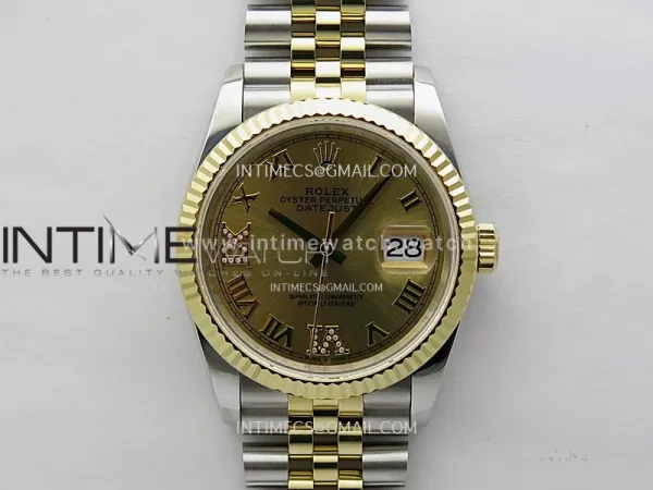 DateJust 126233 904L SS/YG JDF 1:1 Best Edition Gold Dial Roman Markers on Jubilee SS/YG Bracelet