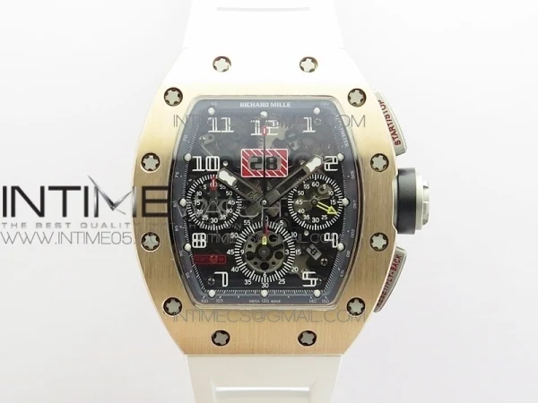RM11-03 RG KVF 1:1 Best Edition Crystal Skeleton Dial on White Rubber Strap A7750