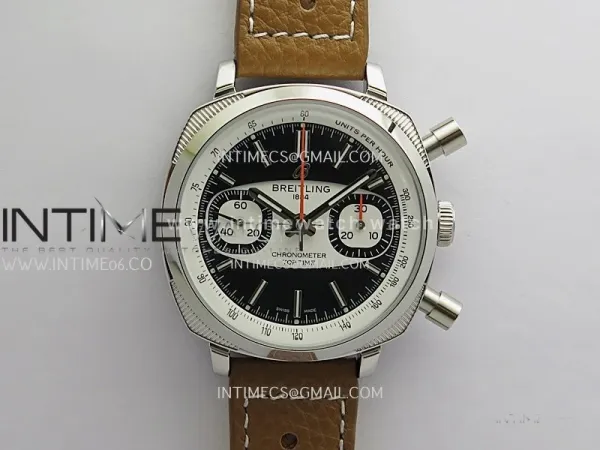 Top Time B01 Racing BLSF 1:1 Best Edition Black/White Dial on Brown Leather Strap A7750