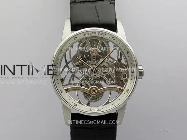 Code 11.59 26600CR SS/RG APPF Best Edition Silver Skeleton Dial On Black Leather Strap Asian Tourbillon