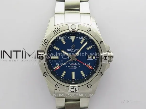 Avenger Chronometer 42mm GMT SS BLSF 1:1 Best Version Blue Dial On SS Bracelet A2836