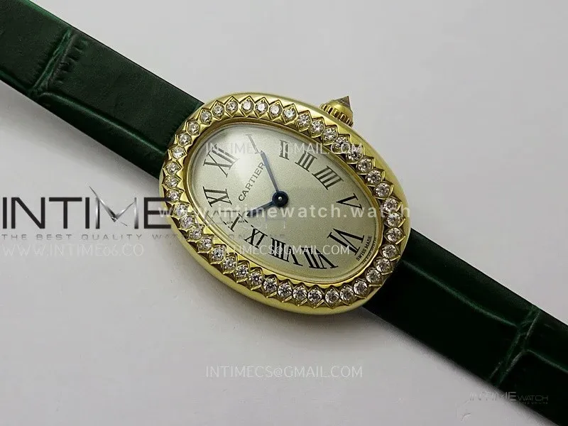 Baignoire Watch Diamond Bezel YG AF 1:1 Best Edition Silver Dial On Green Leather Strap RONDA Quartz