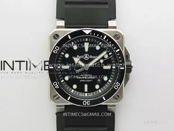 BR 03-92 Diver Black Ceramic Bezel SS B12 1:1 Best Edition Black Dial on Black Rubber Strap A2824 (Free Nylon Strap)