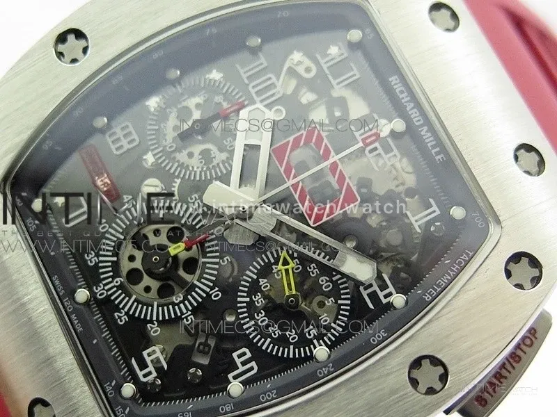 RM11-03 SS KVF 1:1 Best Edition Crystal Skeleton Dial on Red Rubber Strap A7750
