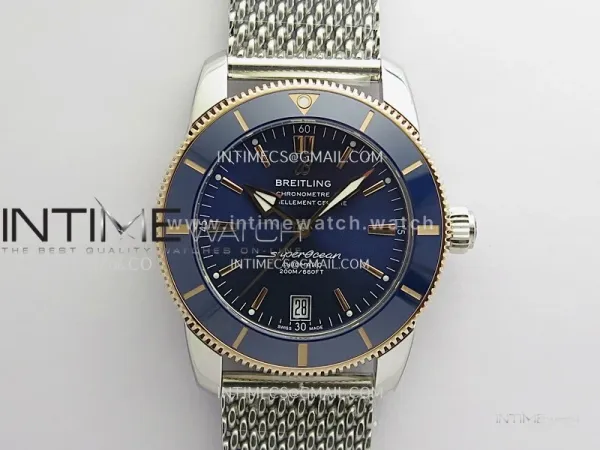 SuperOcean 42mm AB2010 SS/RG GF 1:1 Best Edition Blue Dial Blue Ceramic Bezel On SS Bracelet A2824