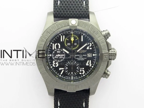 Avenger Bandit V13317 Titanium DLC B50 Best Edition Black Dial Numbers Makers on Black Nylon strap A7750