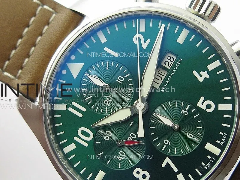 Pilot Chrono Spitfire IW377726 SS ZF 1:1 Best Edition Green Dial on Brown Leather Strap A7750