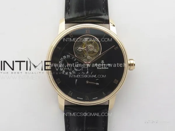 Villeret Tourbillon RG Real PR YSF Best Edition Black Dial on Black Leather Strap