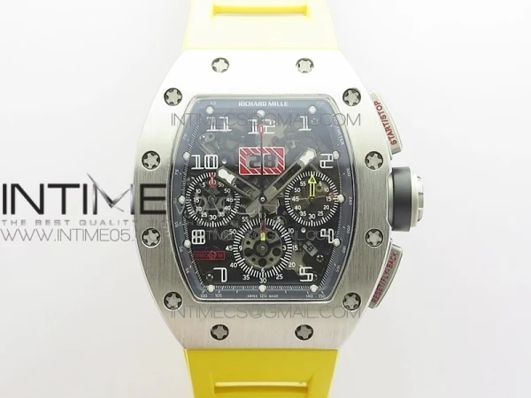 RM11-03 SS KVF 1:1 Best Edition Crystal Skeleton Dial on Yellow Rubber Strap A7750