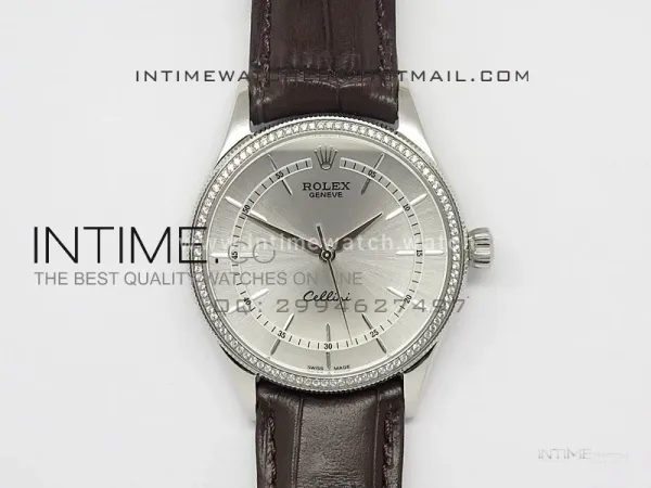 Cellini 50509 BP Maker SS Crystal Bezel Sliver Dial on Brown Leather Strap