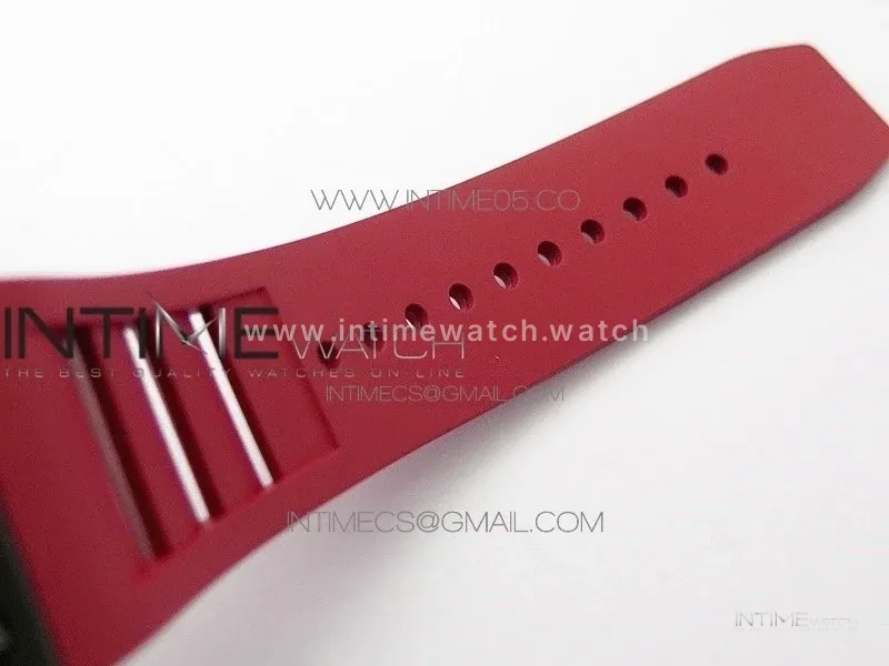 RM011 Carbon Case Carbon Bezel Chronograph KVF 1:1 Best Edition Skeleton Dial Red/RG on Red Rubber Strap A7750