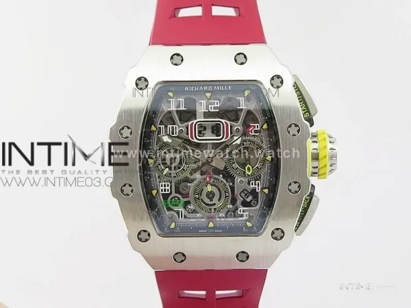 RM11-03 SS KVF 1:1 Best Edition Crystal Skeleton Dial on Red Racing Rubber Strap A7750