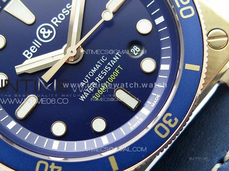 BR 03-92 Diver Ceramic Bezel Bronze B12 1:1 Best Edition Blue Dial on Blue Leather Strap A2824 (Free Rubber Strap)