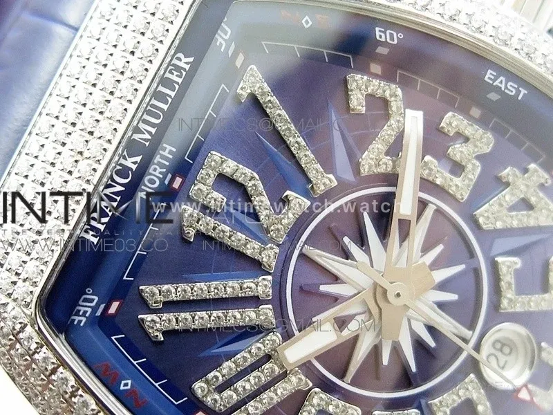 Vanguard V45 SS Full Diamonds ABF Best Edition Blue Textured Dial Diamonds Markers on Blue Gummy Strap A2824