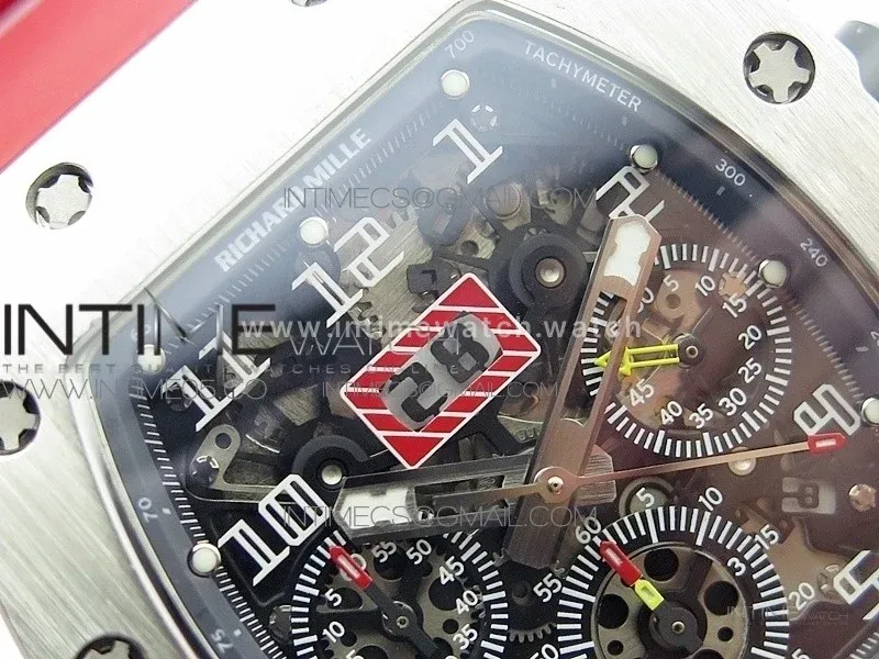 RM11-03 SS KVF 1:1 Best Edition Crystal Skeleton Dial on Red Rubber Strap A7750
