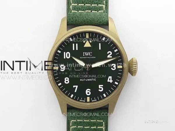 Big Pilot IW329702 Bronzo B12 Best Edition Green Dial on Brown Leather Strap A2824