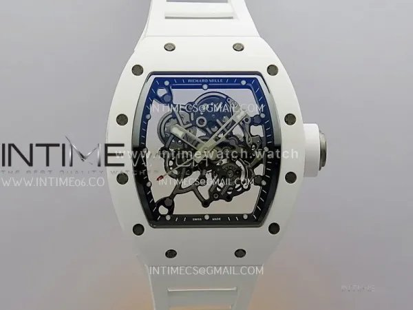 RM055 White Ceramic ZF V3 1:1 Best Edition Skeleton Dial On White Rubber Strap RMUL2 Super Clone