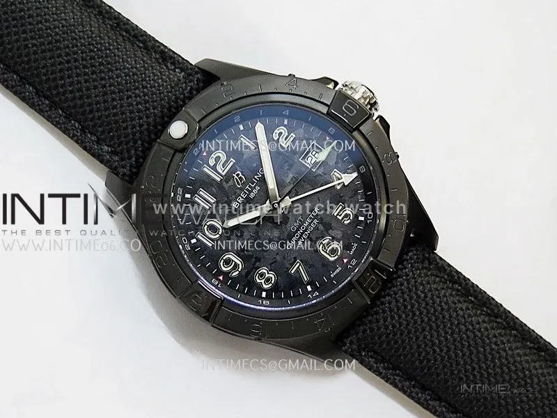 Avenger Chronometer 42mm GMT DLC BLSF 1:1 Best Version Black Dial On Black Nylon Strap A2836