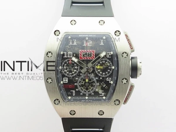 RM11-03 SS KVF 1:1 Best Edition Crystal Skeleton Dial on Black Rubber Strap A7750