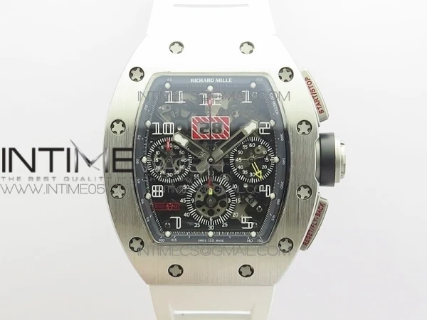 RM11-03 SS KVF 1:1 Best Edition Crystal Skeleton Dial on White Rubber Strap A7750