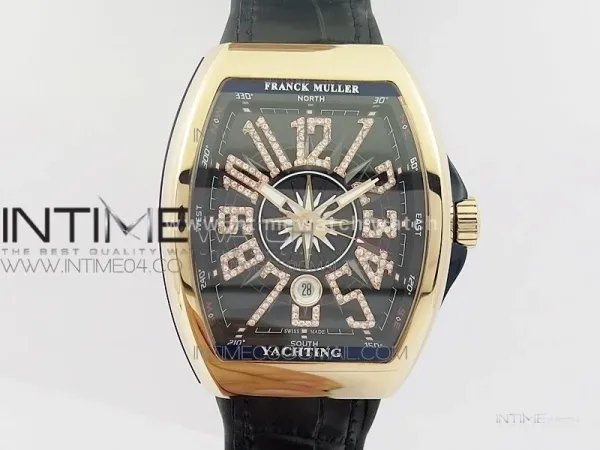 Vanguard V45 RG ABF Best Edition Black Dial Diamonds Markers on Black Gummy Strap A2813