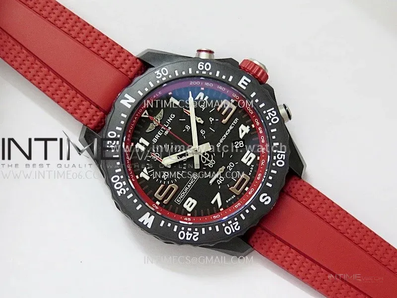 Professional Quartz Chrono Red Inner Bezel 1:1 Best Edition Black Dial On Red Rubber Strap Swiss Ronda