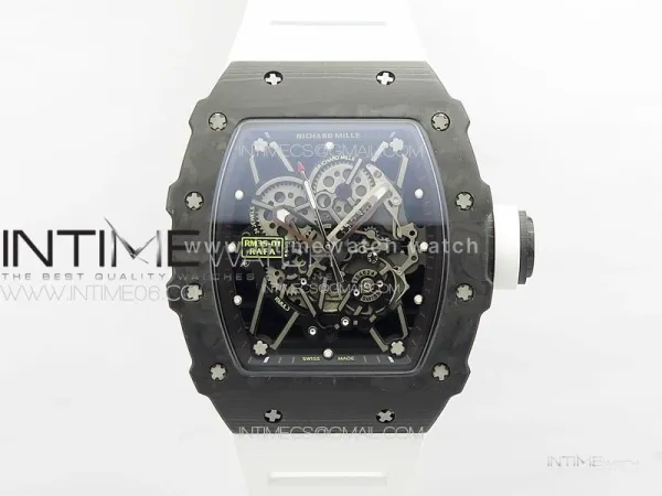 RM035-01 Forged Carbon Case KUF Best Edition White Crown on White Rubber Strap MIYOTA8215