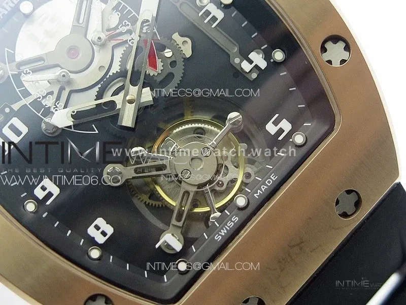 RM001 Real PR RG YSF Skeleton Dial on black Rubber Strap Asian Tourbillon