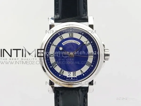 Marine 5222 SS HGF 1:1 Best Edition Blue Dial On black Leather Strap Asian Cal.517GG(Free rubber strap)