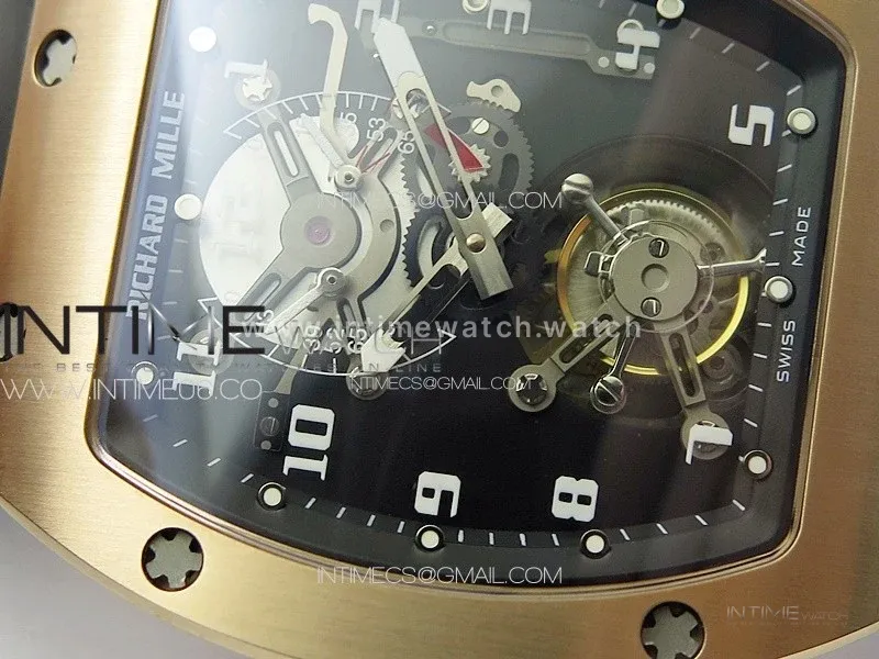 RM001 Real PR RG YSF Skeleton Dial on black Rubber Strap Asian Tourbillon