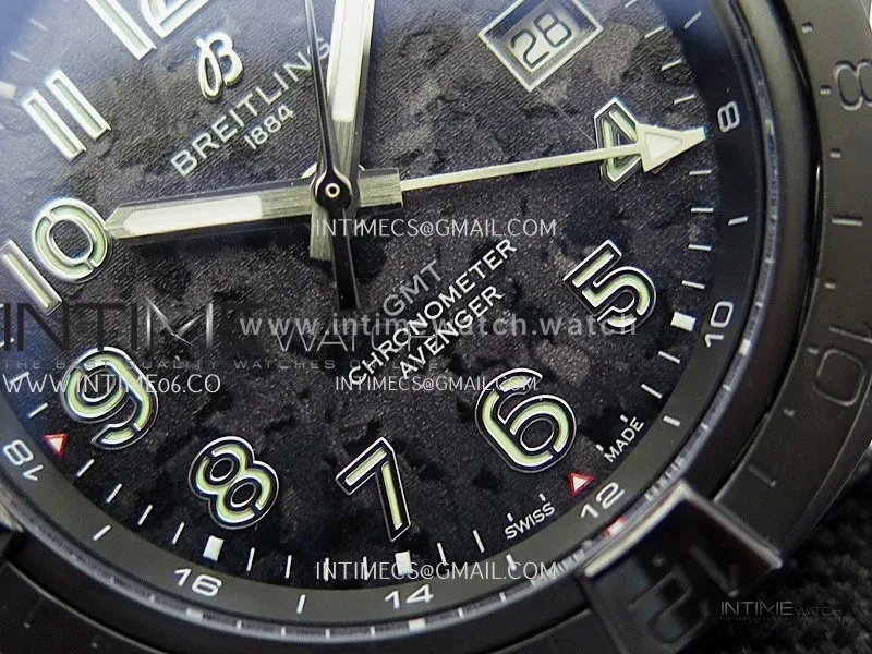 Avenger Chronometer 42mm GMT DLC BLSF 1:1 Best Version Black Dial On Black Nylon Strap A2836