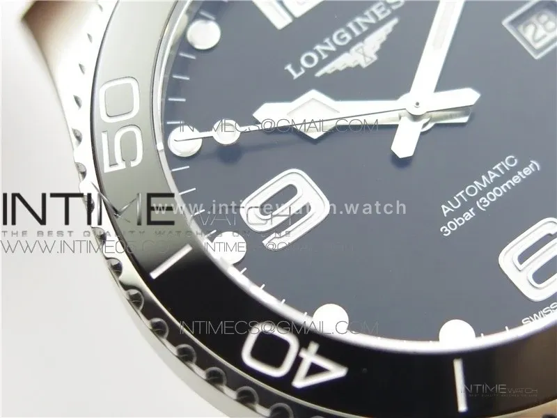 Conquest L3.840.4.56.6 Real Ceramic Bezel SS AF 1:1 Best Edition Black dial On Rubber Strap A2824