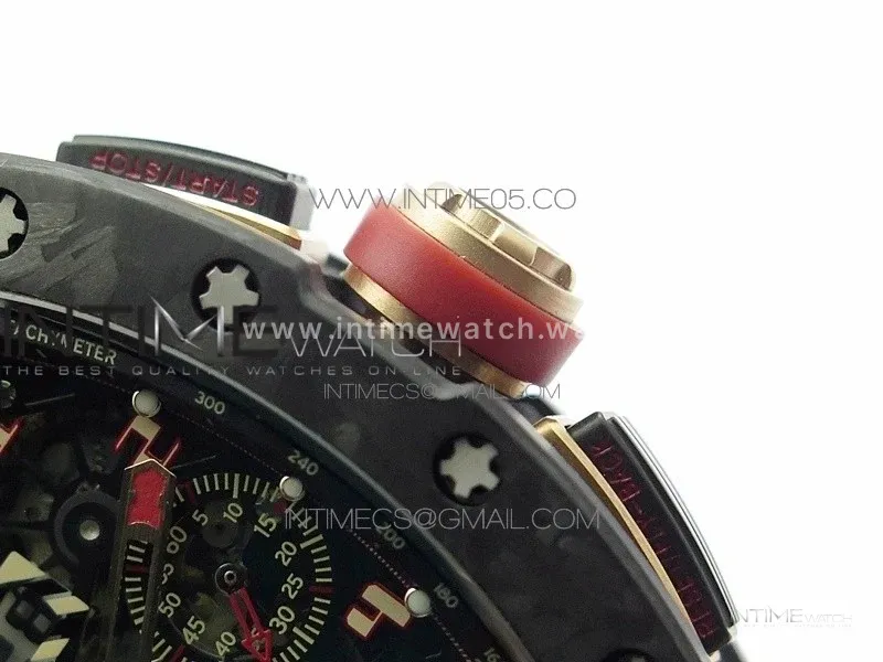 RM011 Carbon Case Carbon Bezel Chronograph KVF 1:1 Best Edition Skeleton Dial Red/RG on Red Rubber Strap A7750