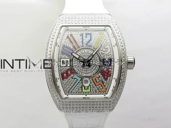 Vanguard V45 Full Diamonds ABF Best Edition Full Paved Diamonds On White Gummy Strap A2824