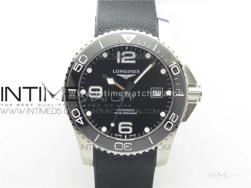 Conquest L3.840.4.56.6 Real Ceramic Bezel SS AF 1:1 Best Edition Black dial On Rubber Strap A2824